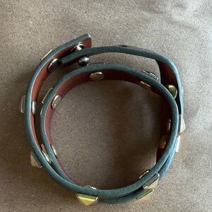 Stella & Dot Green Leather Wrap Belt with Gold Studs